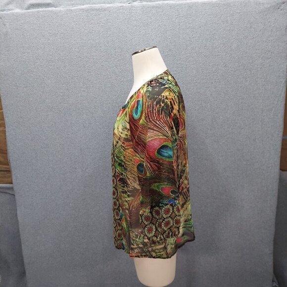 Anthropologie Fig and Flower Women's Boho Peasant Blouse PL Peacock - Picture 3 of 5